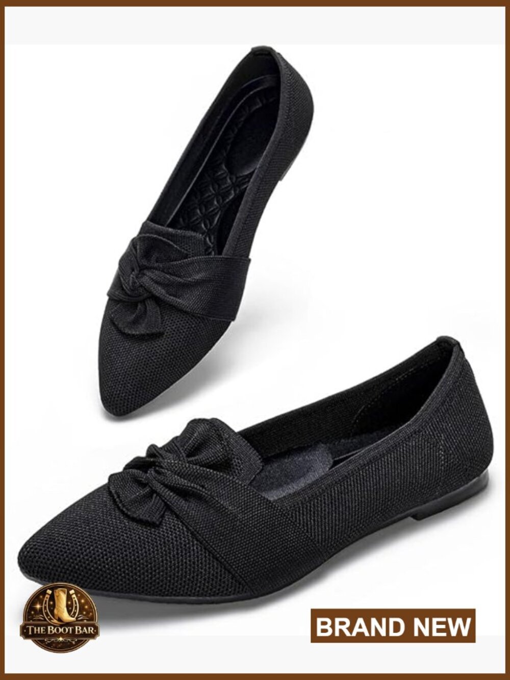 Women's Pointed Toe Knit Ballet Flats with Arch Support Comfortable Slip On